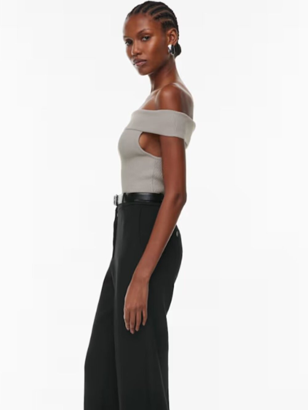 Babaton Sculpt Knit Ribbed Off-Shoulder Top in Rich Mocha Brown- Medium - Picture 3 of 7